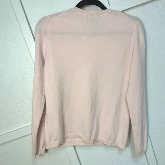 Lands' End 100% Cashmere Cardigan Button Up Sweater Pastel Pink - Size Small - Picture 3 of 6